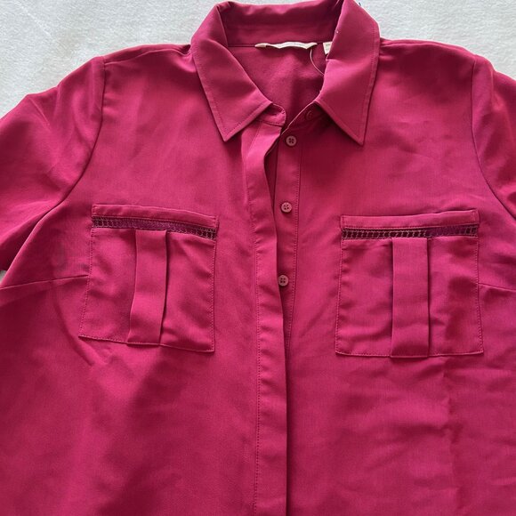 Soft Surroundings Rossini Blouse Layered Sheer Sangria ButtonUp Tunic Women SZPM - Picture 8 of 11